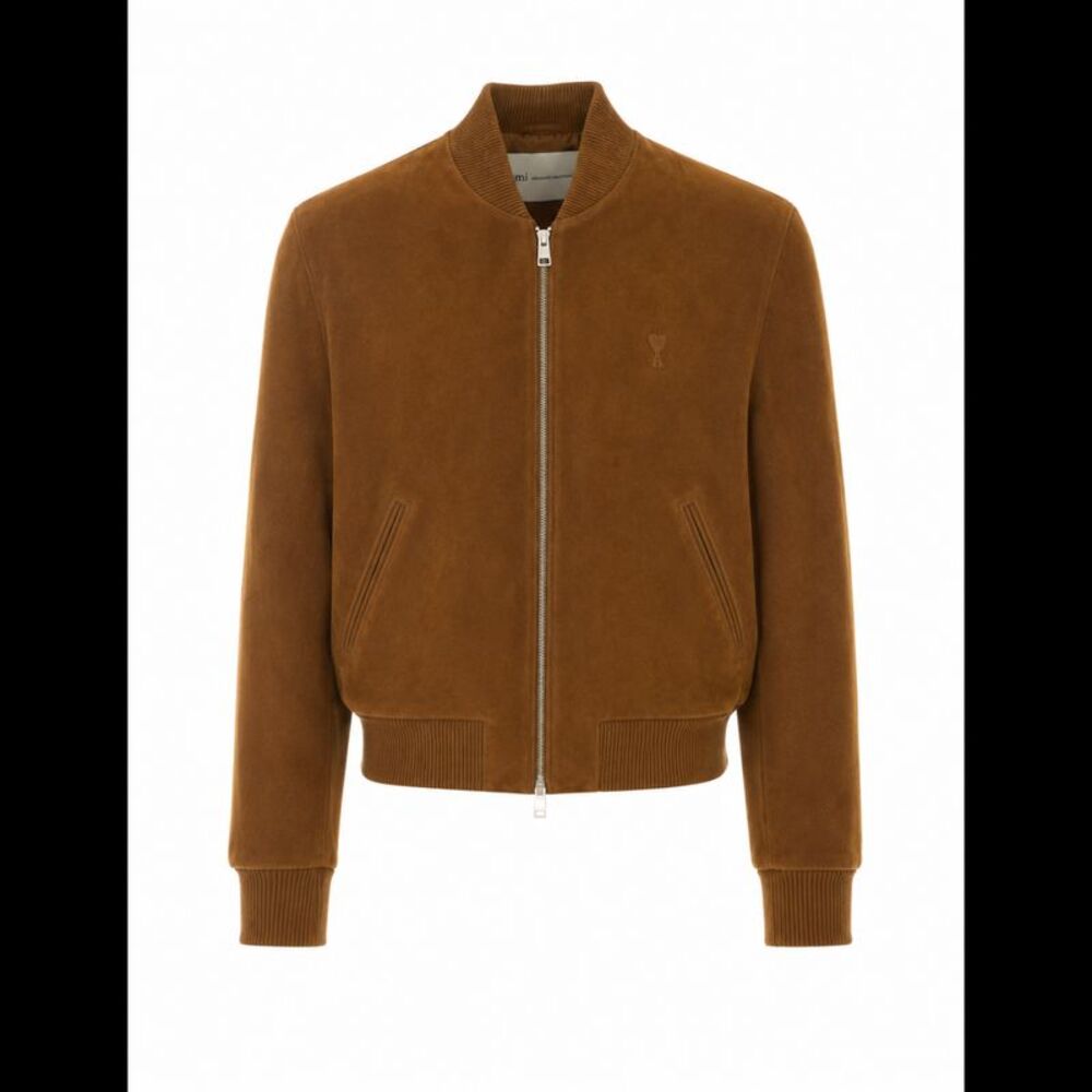 Ami   Alexandre Mattiussi Men Ami De Coeur Logo Suede Zip Bomber